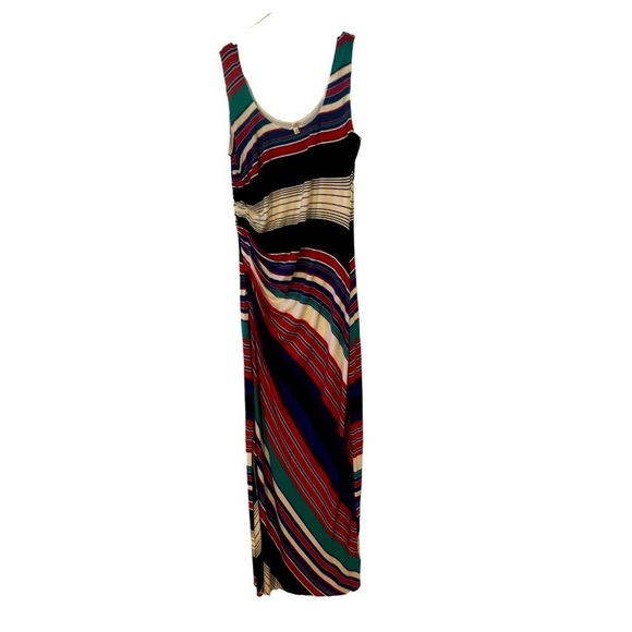 Spense Multi-Striped Sleeveless Maxi Ruched Side Summer Beachy Leisure Dress L - Picture 1 of 10